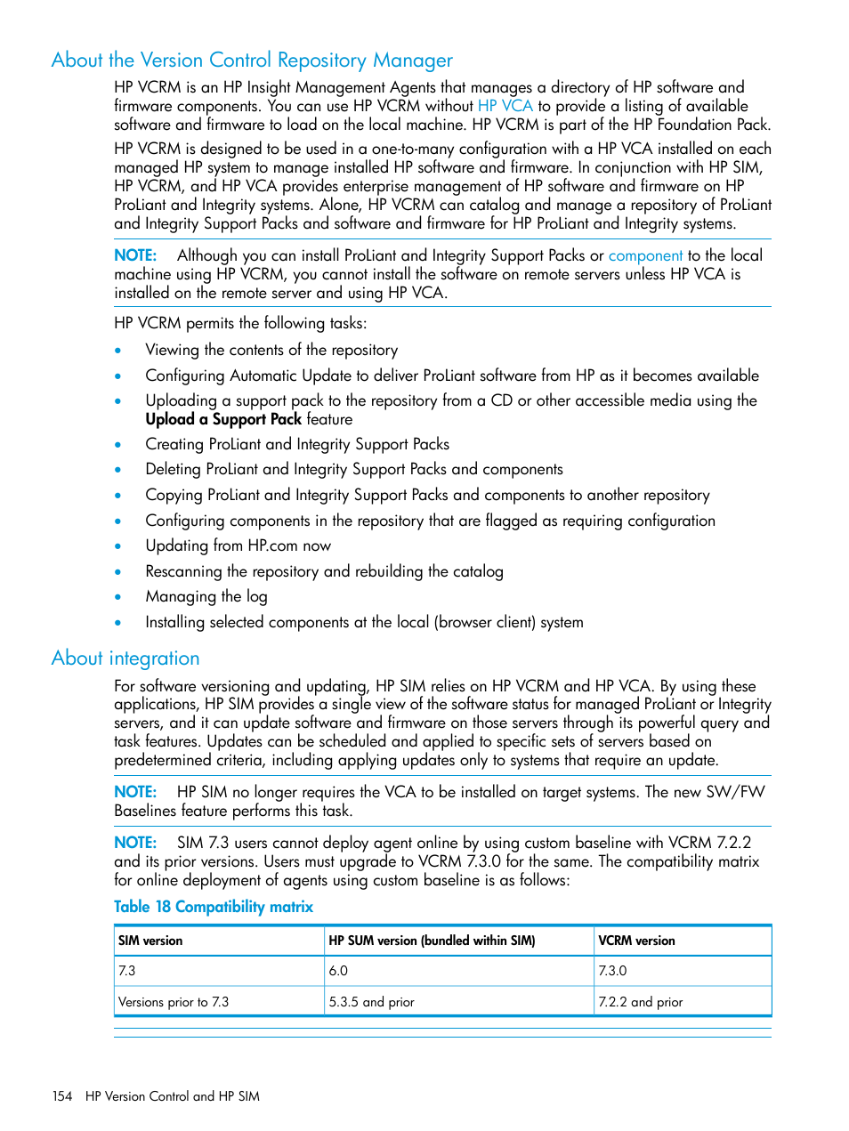 About the version control repository manager, About integration | HP Systems Insight Manager User Manual | Page 154 / 259