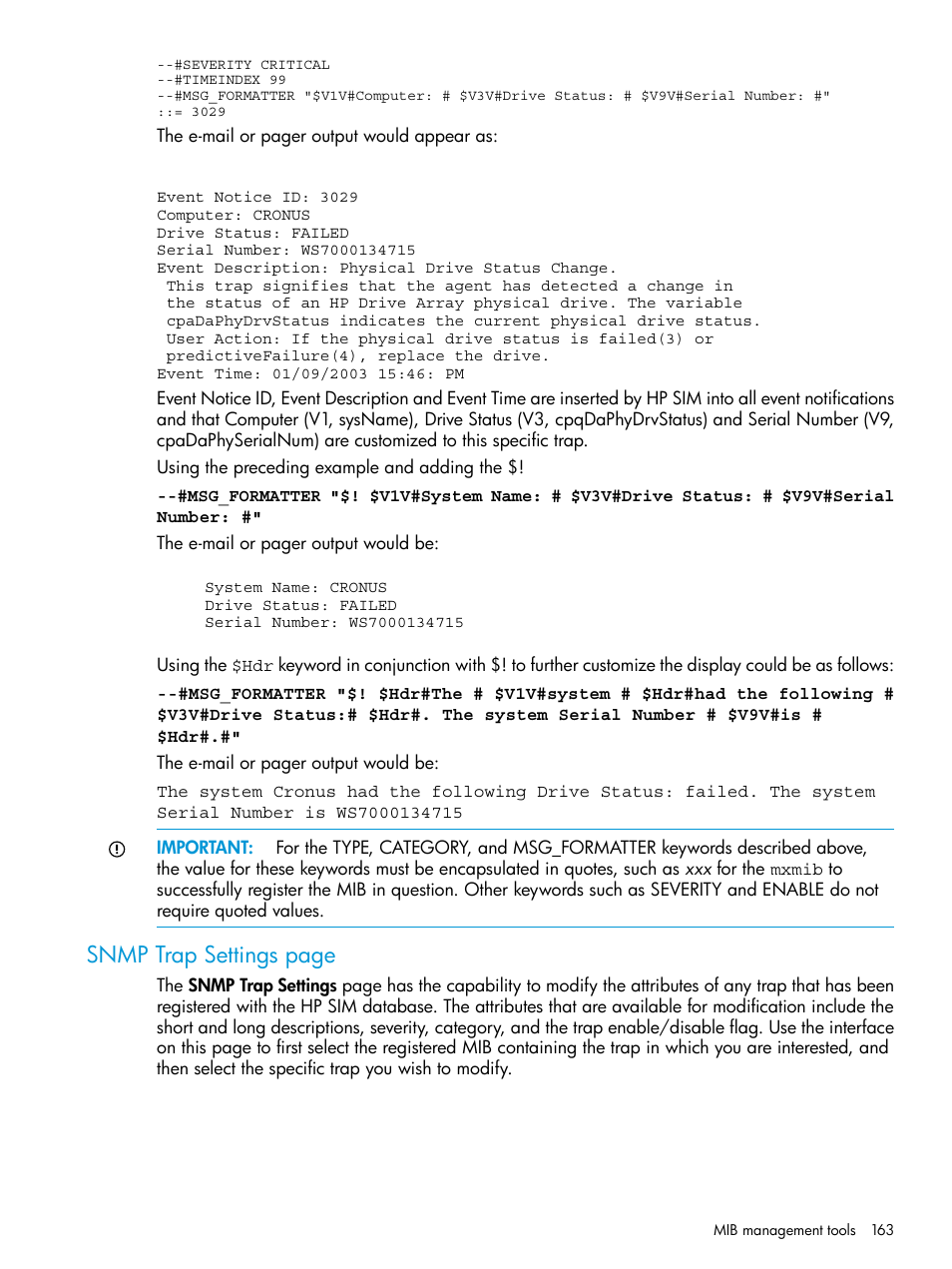 Snmp trap settings page | HP Systems Insight Manager User Manual | Page 163 / 259