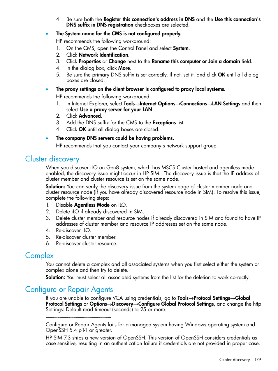 Cluster discovery, Complex, Configure or repair agents | Complex configure or repair agents | HP Systems Insight Manager User Manual | Page 179 / 259