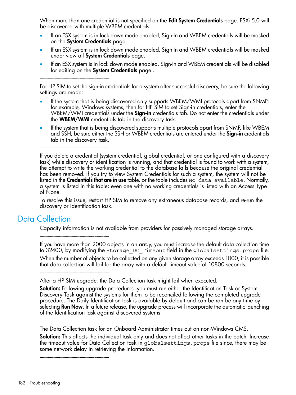 Data collection | HP Systems Insight Manager User Manual | Page 182 / 259