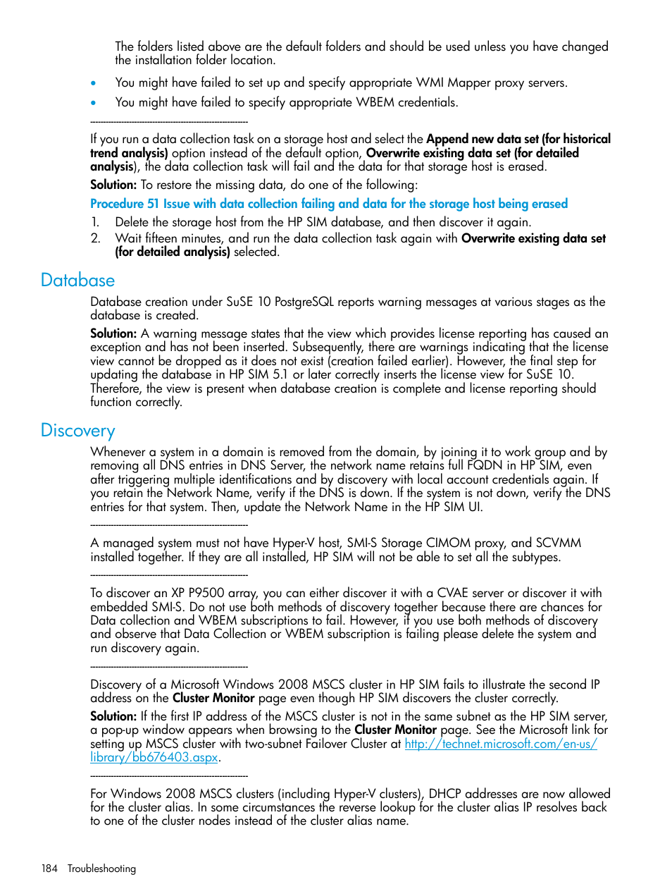 Database, Discovery, Database discovery | HP Systems Insight Manager User Manual | Page 184 / 259