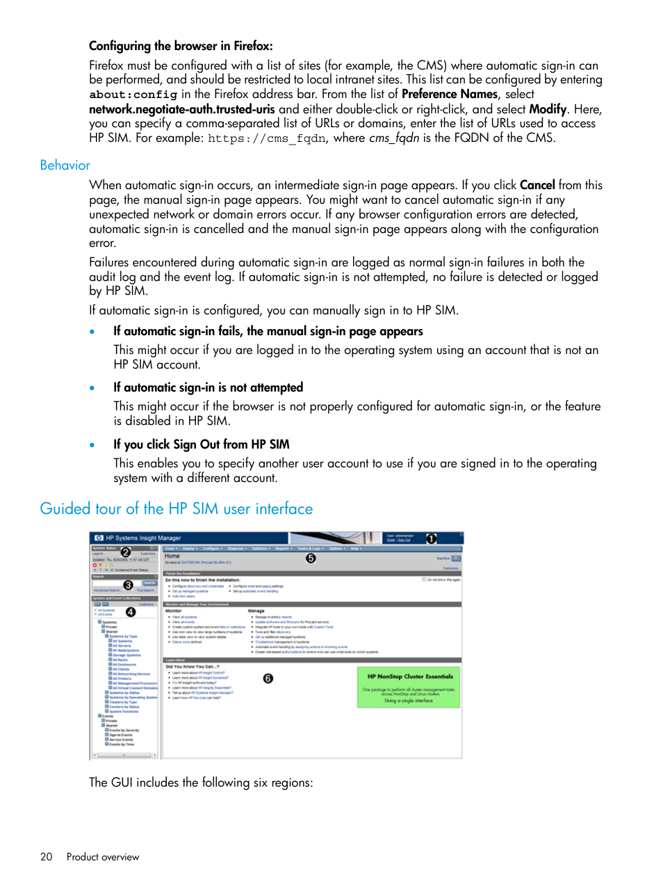 Behavior, Guided tour of the hp sim user interface | HP Systems Insight Manager User Manual | Page 20 / 259