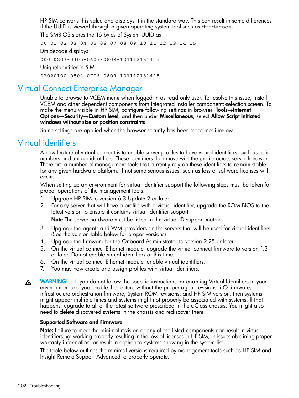 Virtual connect enterprise manager, Virtual identifiers | HP Systems Insight Manager User Manual | Page 202 / 259