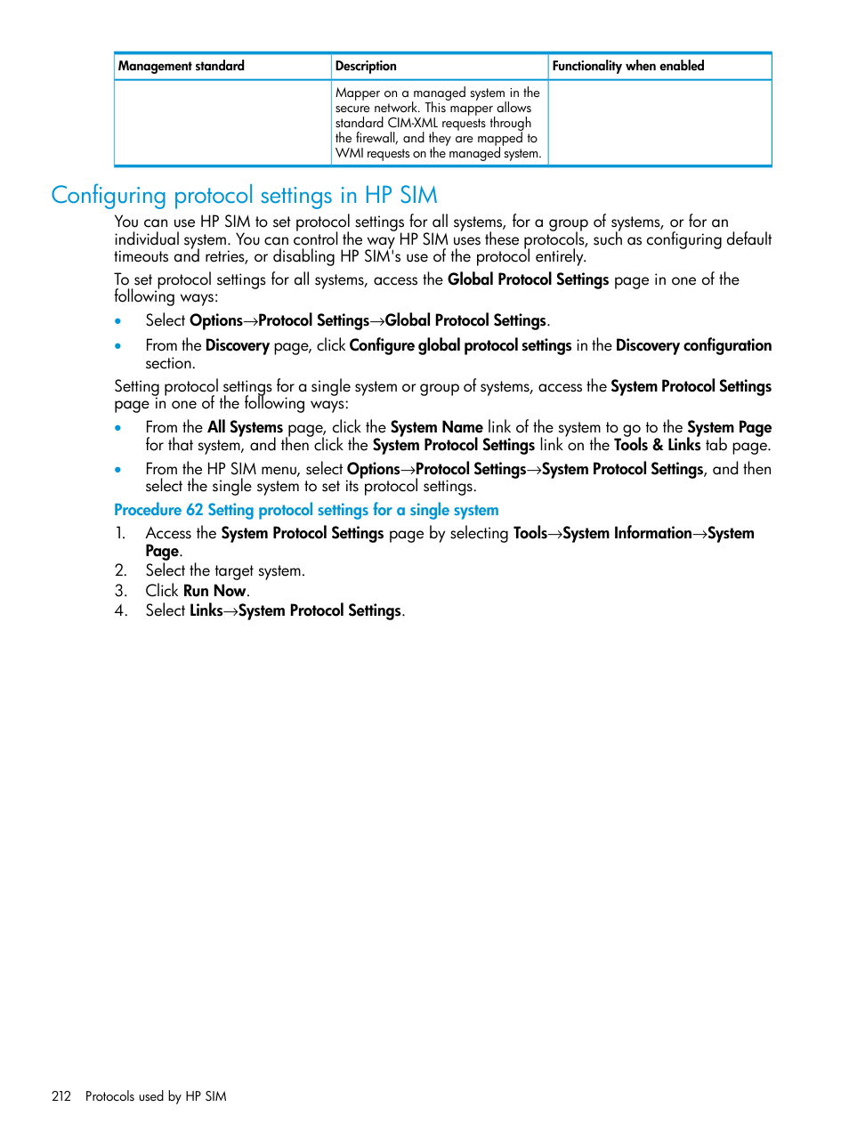 Configuring protocol settings in hp sim | HP Systems Insight Manager User Manual | Page 212 / 259