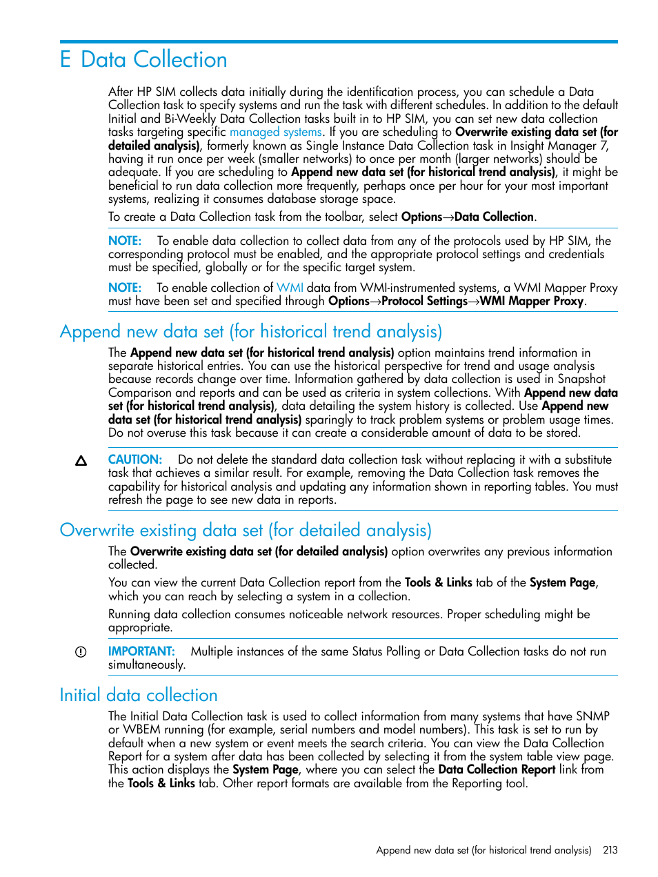 E data collection, Initial data collection | HP Systems Insight Manager User Manual | Page 213 / 259