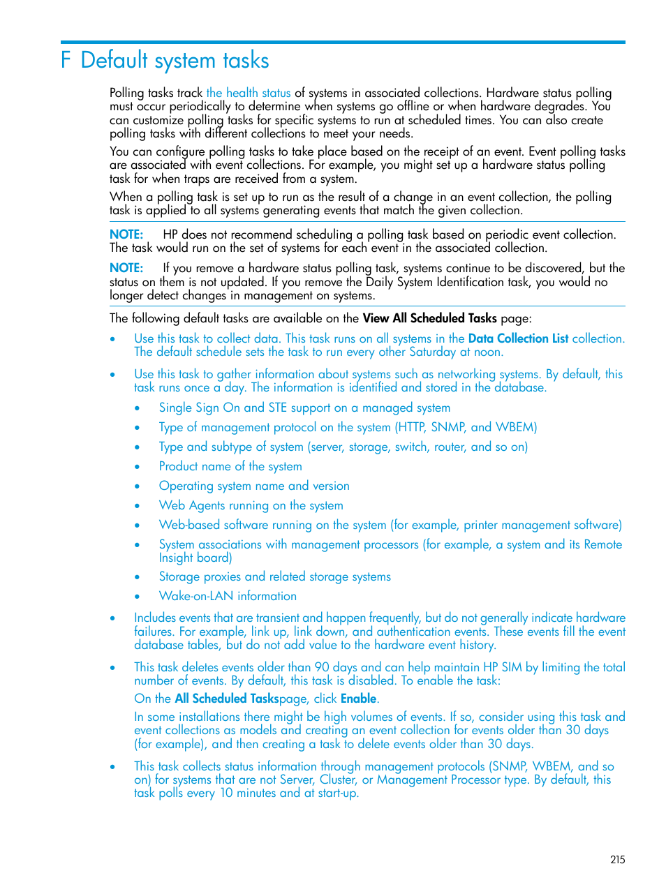 F default system tasks | HP Systems Insight Manager User Manual | Page 215 / 259