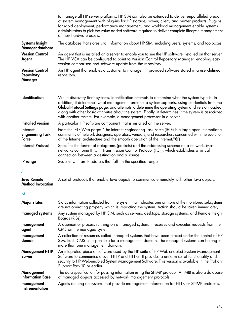 Managed systems, Management information, Base | HP Systems Insight Manager User Manual | Page 245 / 259