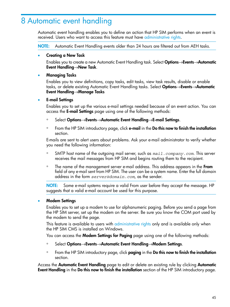 8 automatic event handling | HP Systems Insight Manager User Manual | Page 45 / 259