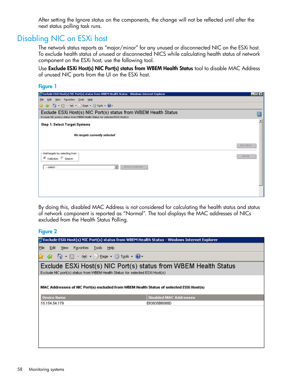 Disabling nic on esxi host | HP Systems Insight Manager User Manual | Page 58 / 259