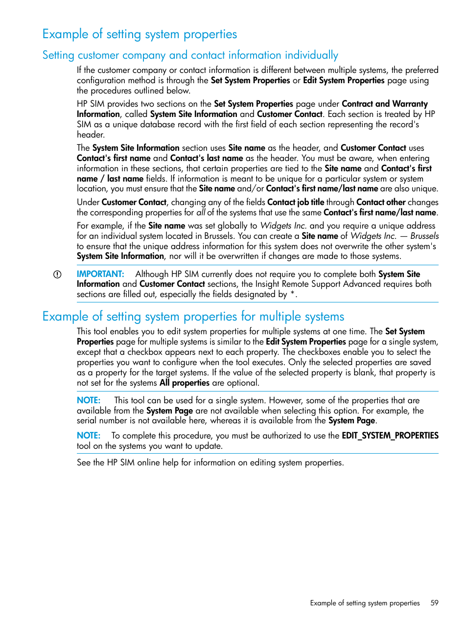 Example of setting system properties | HP Systems Insight Manager User Manual | Page 59 / 259