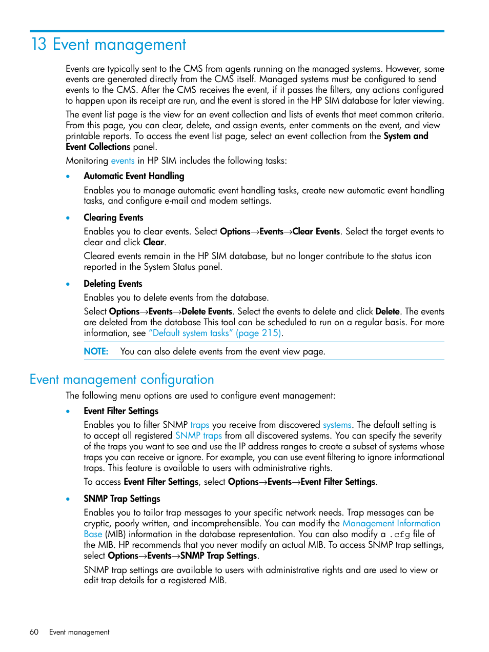 13 event management, Event management configuration | HP Systems Insight Manager User Manual | Page 60 / 259