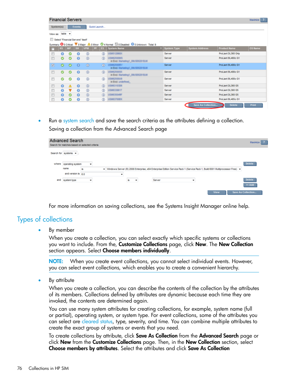 Types of collections | HP Systems Insight Manager User Manual | Page 76 / 259