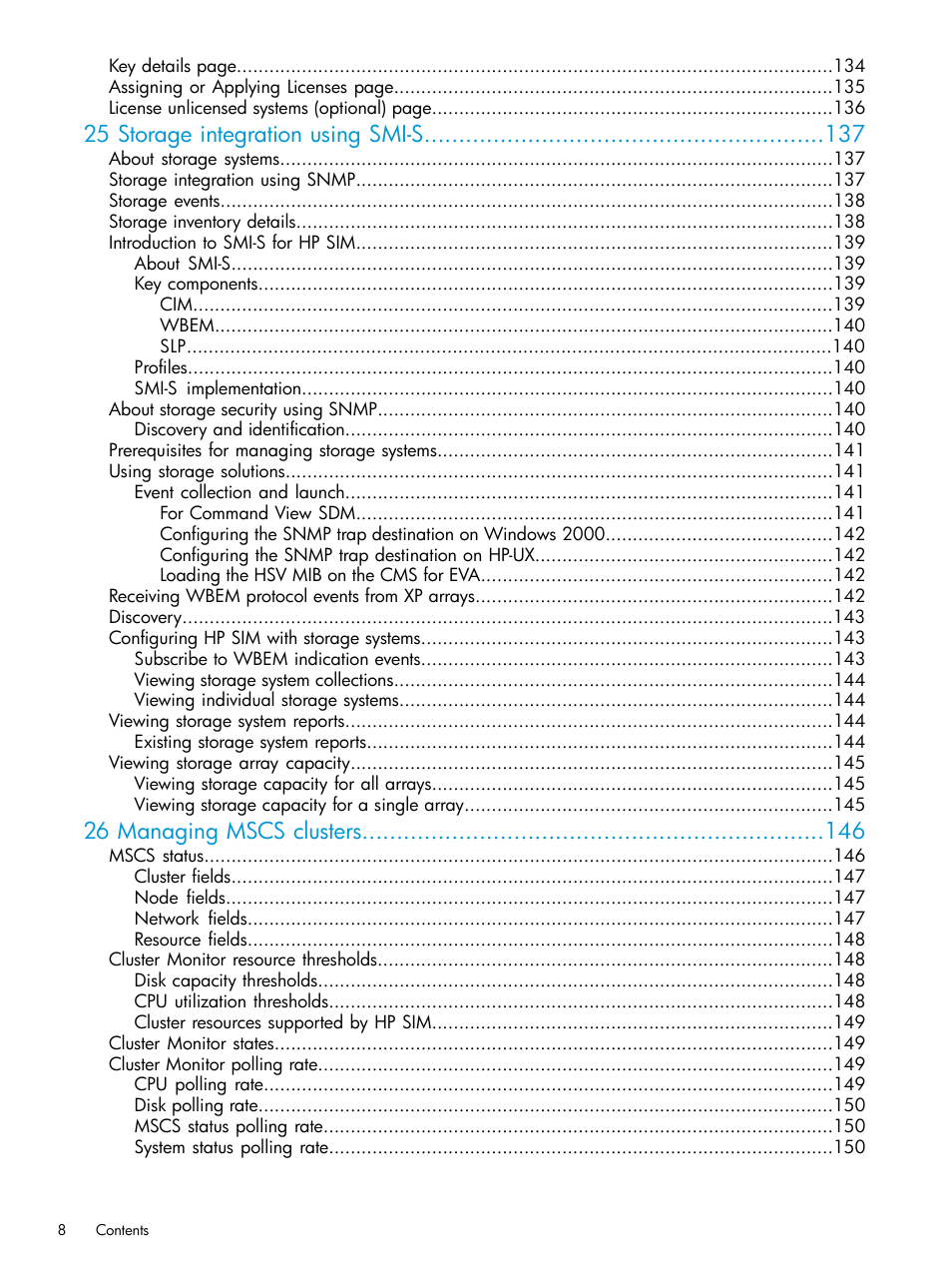 25 storage integration using smi-s, 26 managing mscs clusters | HP Systems Insight Manager User Manual | Page 8 / 259