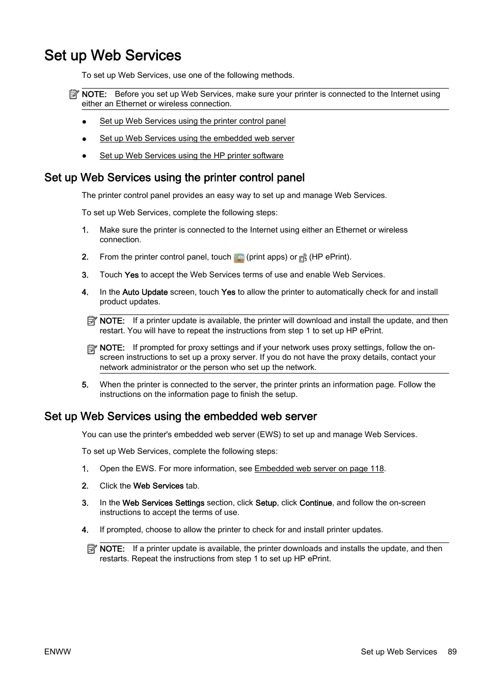 Set up web services, Set up web services using the embedded web server | HP Officejet Pro 8610 e-All-in-One Printer User Manual | Page 105 / 268
