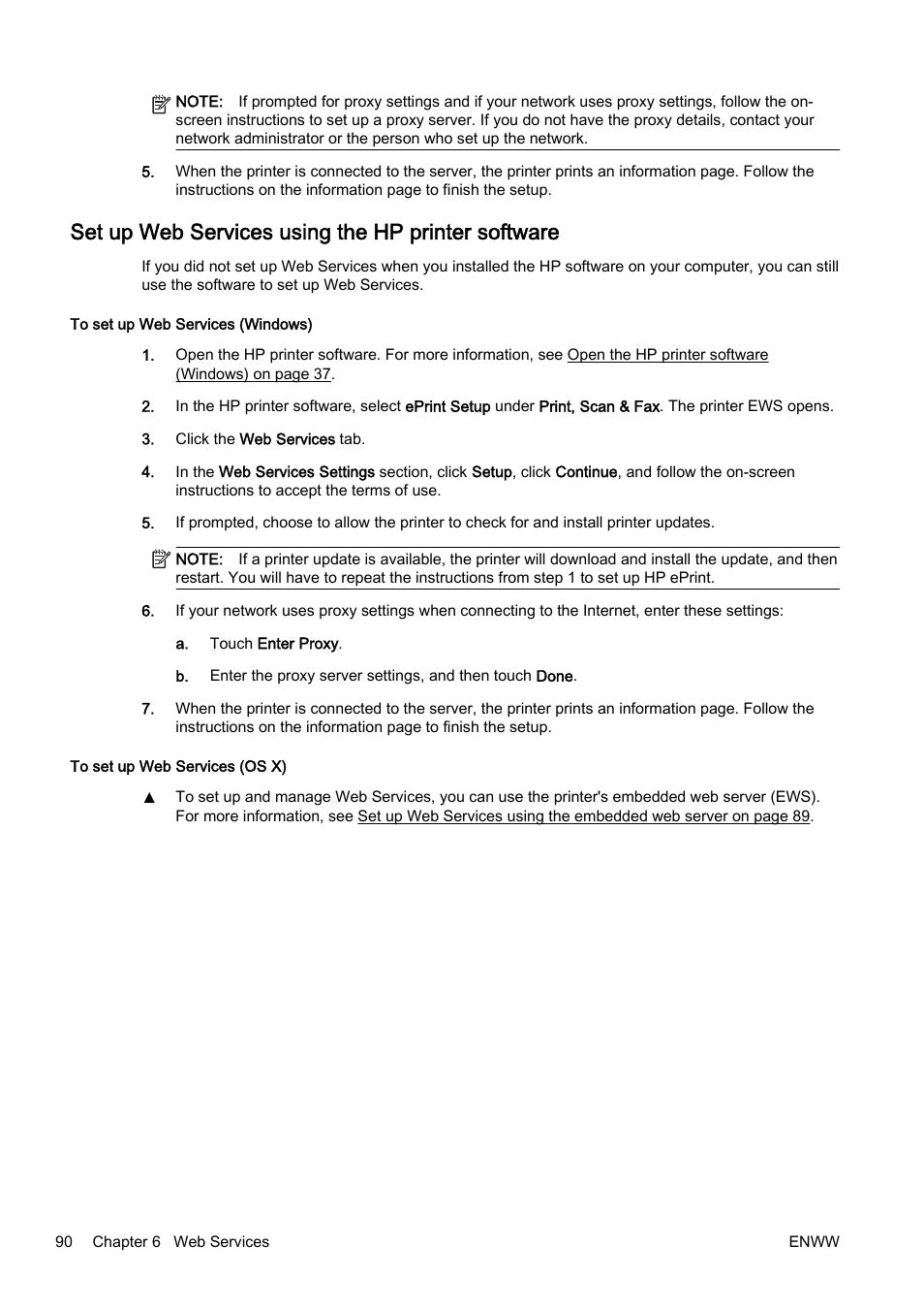 Set up web services using the hp printer software | HP Officejet Pro 8610 e-All-in-One Printer User Manual | Page 106 / 268