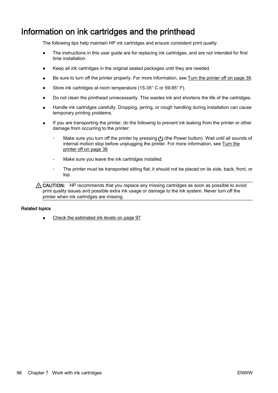 Information on ink cartridges and the printhead | HP Officejet Pro 8610 e-All-in-One Printer User Manual | Page 112 / 268