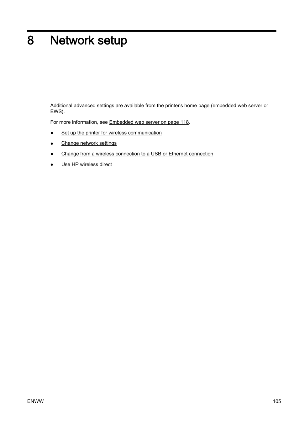 Network setup, 8 network setup, 8network setup | HP Officejet Pro 8610 e-All-in-One Printer User Manual | Page 121 / 268