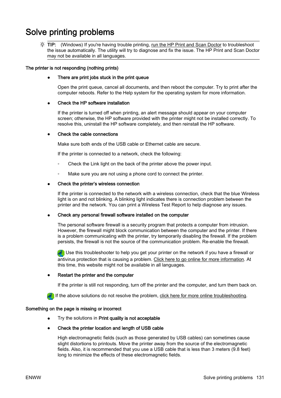 Solve printing problems | HP Officejet Pro 8610 e-All-in-One Printer User Manual | Page 147 / 268