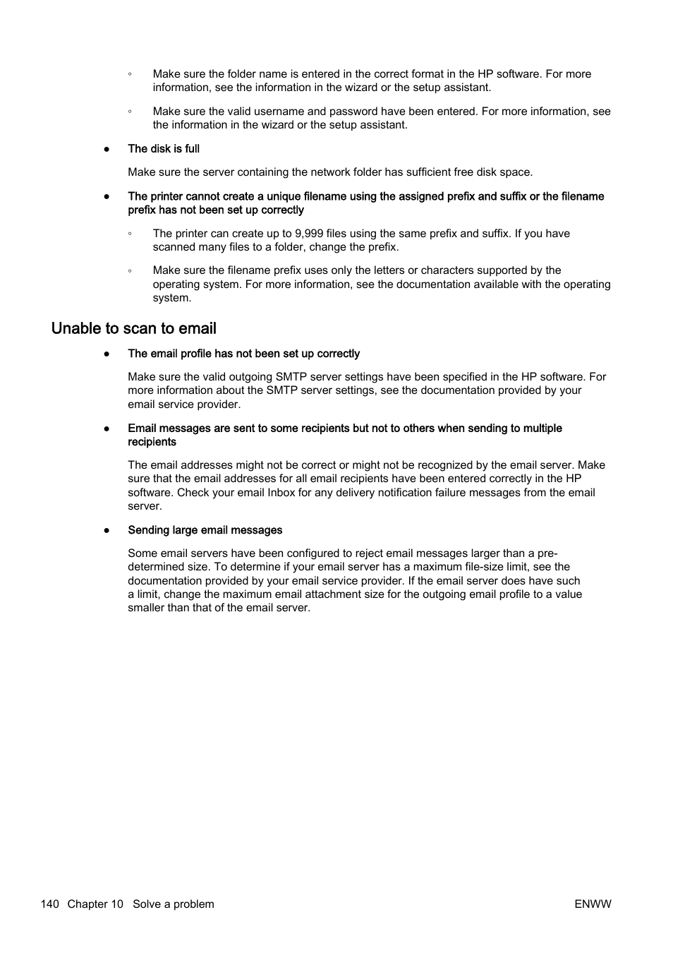 Unable to scan to email | HP Officejet Pro 8610 e-All-in-One Printer User Manual | Page 156 / 268