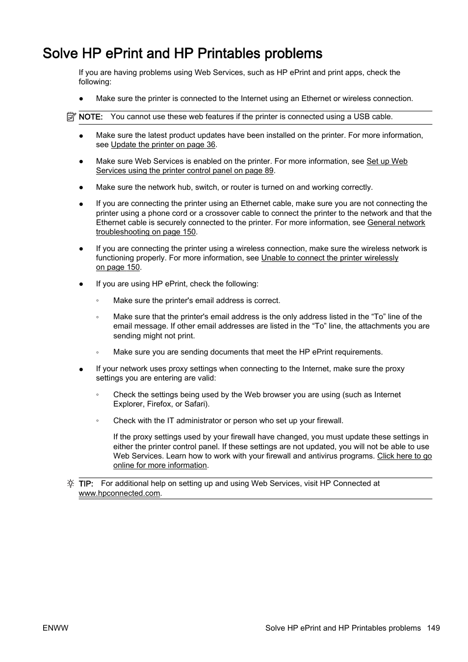 Solve hp eprint and hp printables problems | HP Officejet Pro 8610 e-All-in-One Printer User Manual | Page 165 / 268