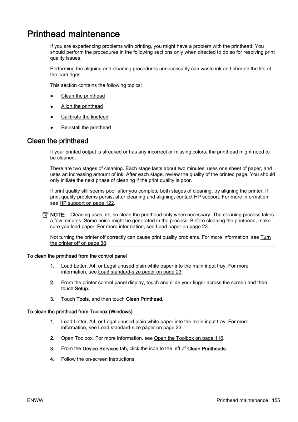 Printhead maintenance, Clean the printhead | HP Officejet Pro 8610 e-All-in-One Printer User Manual | Page 171 / 268