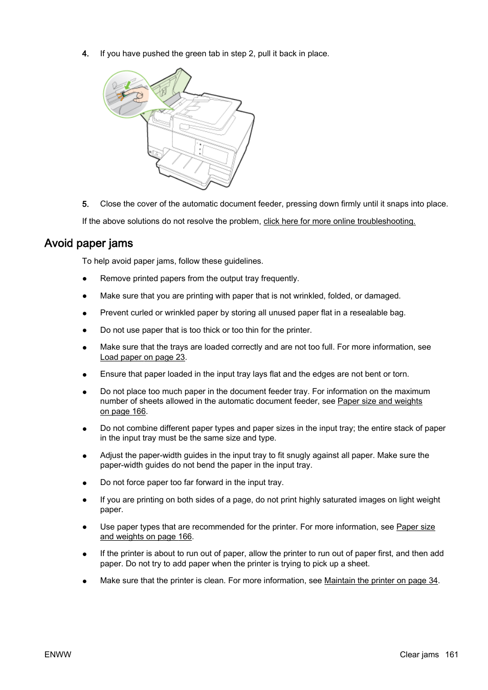 Avoid paper jams | HP Officejet Pro 8610 e-All-in-One Printer User Manual | Page 177 / 268