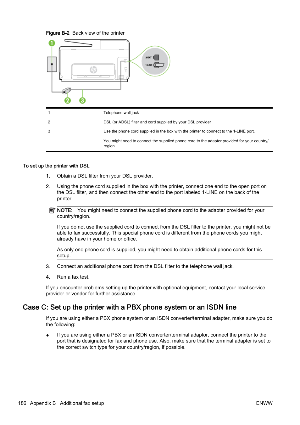 Case c: set up the printer, With a pbx phone system or | HP Officejet Pro 8610 e-All-in-One Printer User Manual | Page 202 / 268