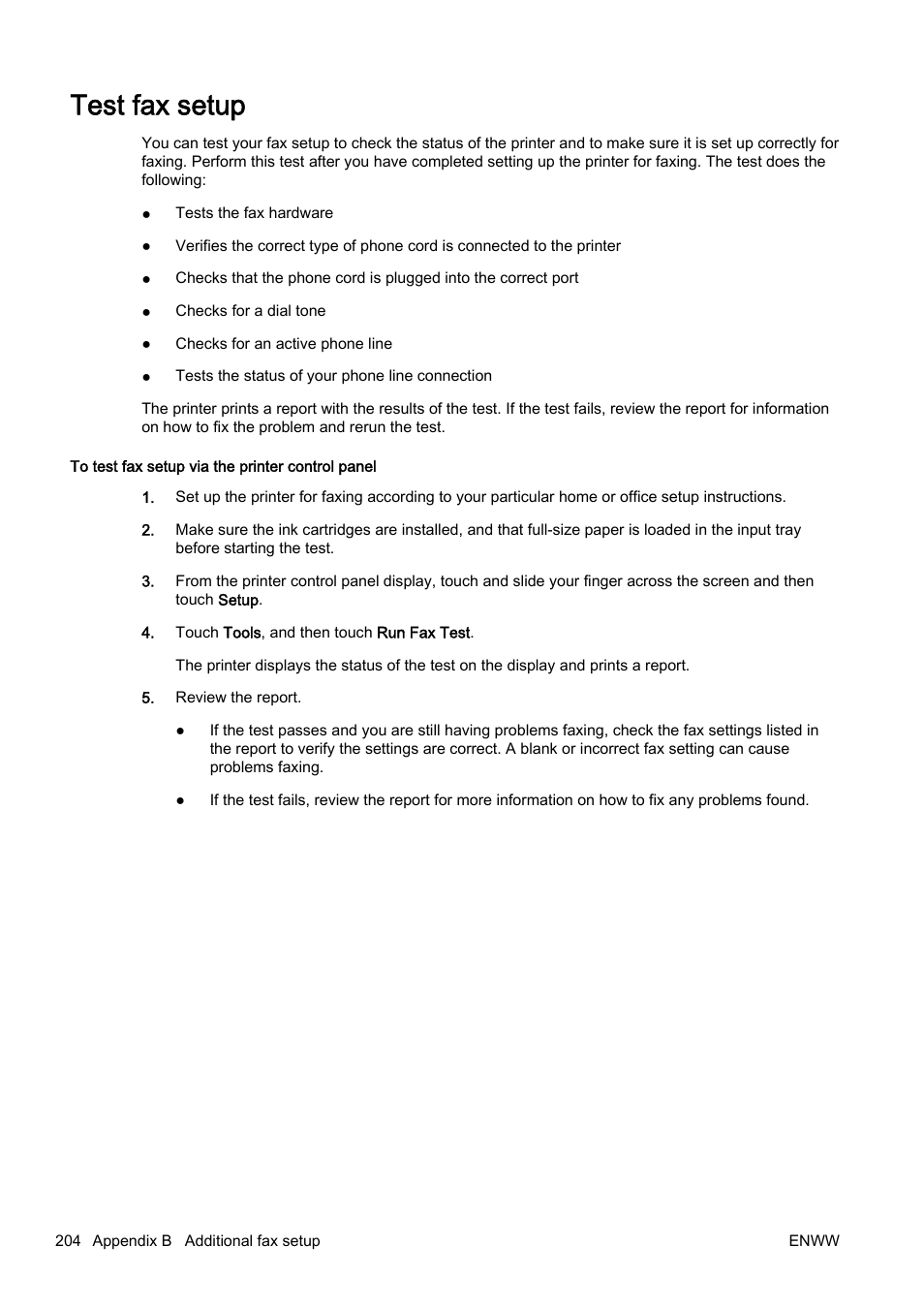 Test fax setup | HP Officejet Pro 8610 e-All-in-One Printer User Manual | Page 220 / 268