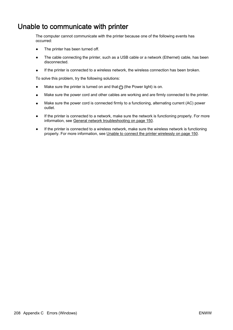 Unable to communicate with printer | HP Officejet Pro 8610 e-All-in-One Printer User Manual | Page 224 / 268