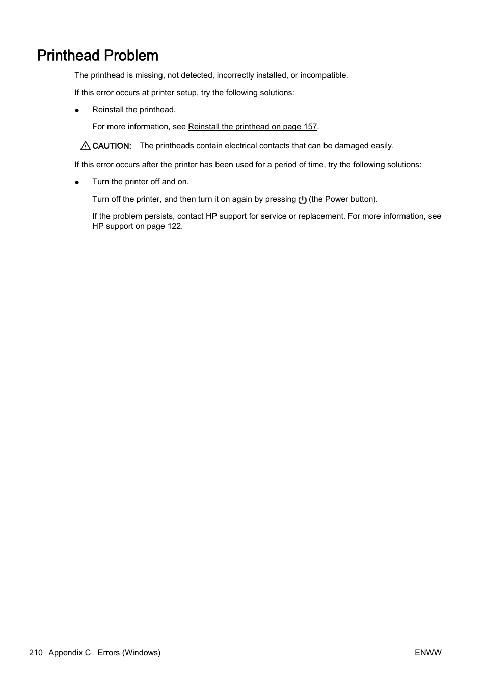 Printhead problem | HP Officejet Pro 8610 e-All-in-One Printer User Manual | Page 226 / 268