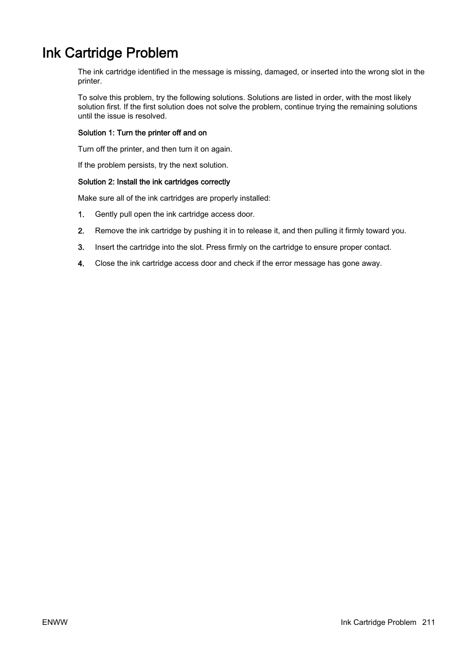 Ink cartridge problem | HP Officejet Pro 8610 e-All-in-One Printer User Manual | Page 227 / 268