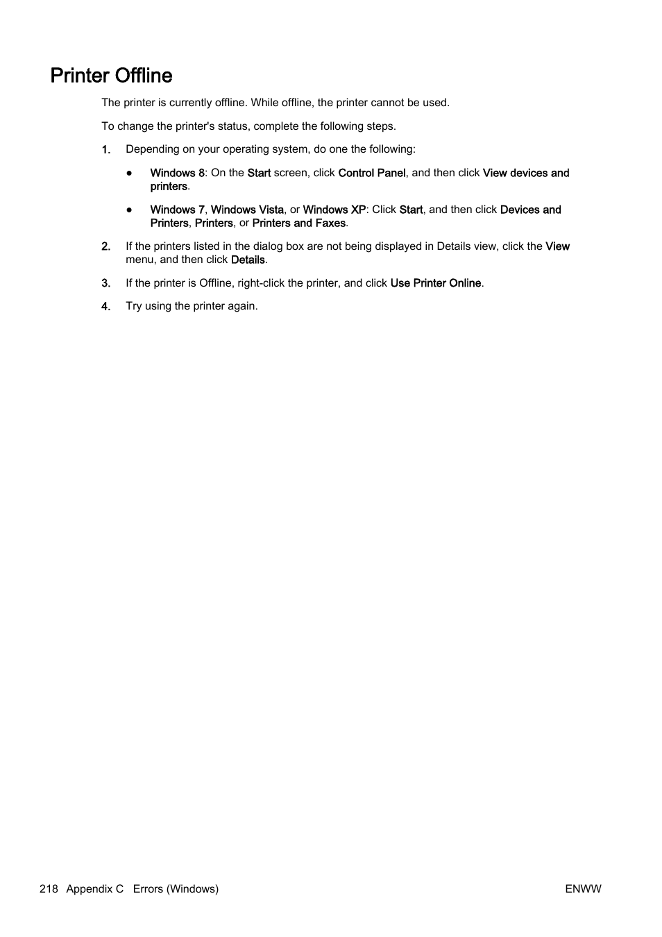 Printer offline | HP Officejet Pro 8610 e-All-in-One Printer User Manual | Page 234 / 268