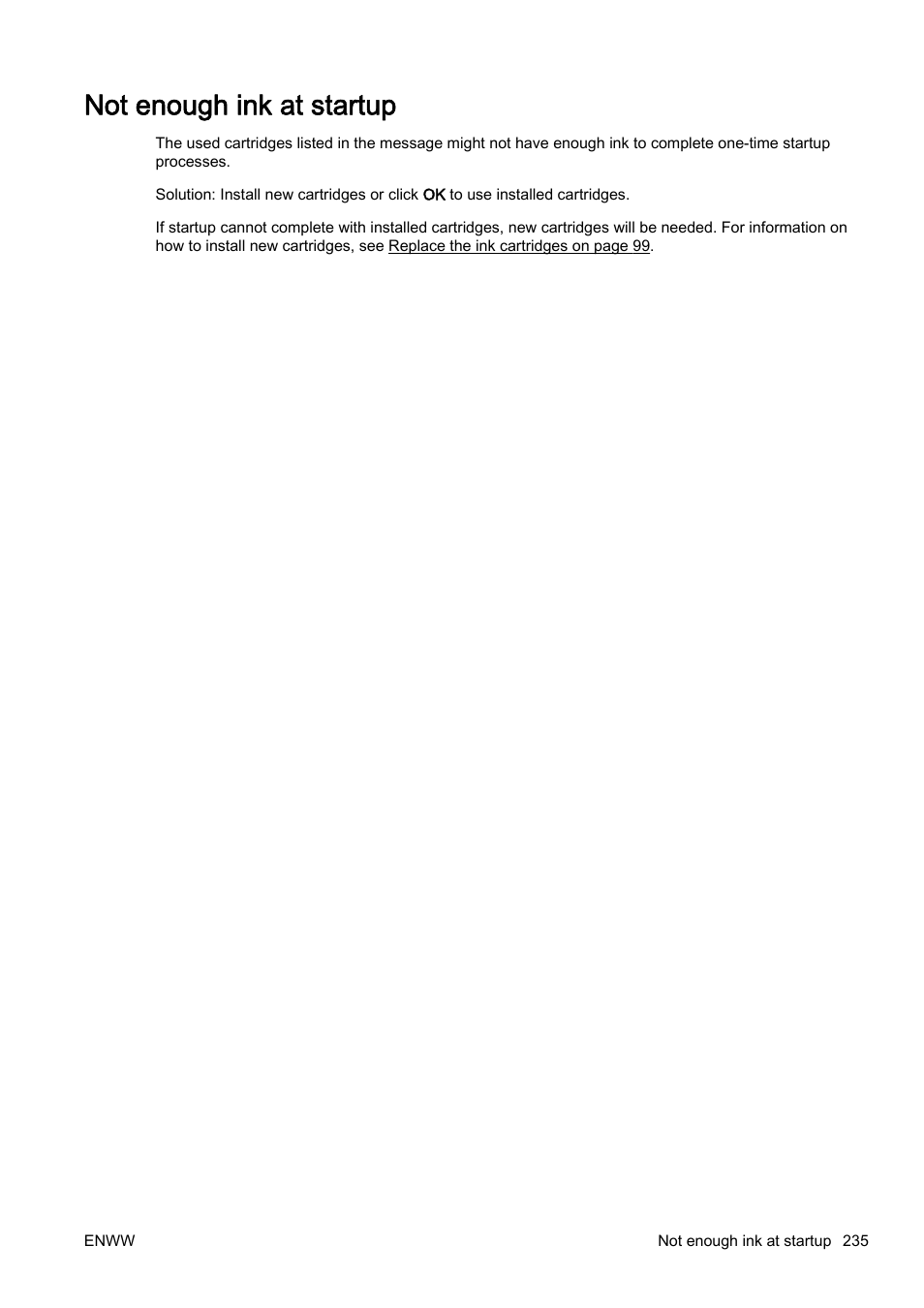 Not enough ink at startup | HP Officejet Pro 8610 e-All-in-One Printer User Manual | Page 251 / 268