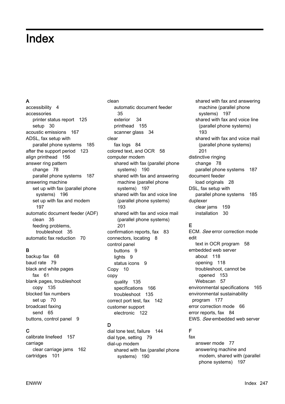 Index | HP Officejet Pro 8610 e-All-in-One Printer User Manual | Page 263 / 268