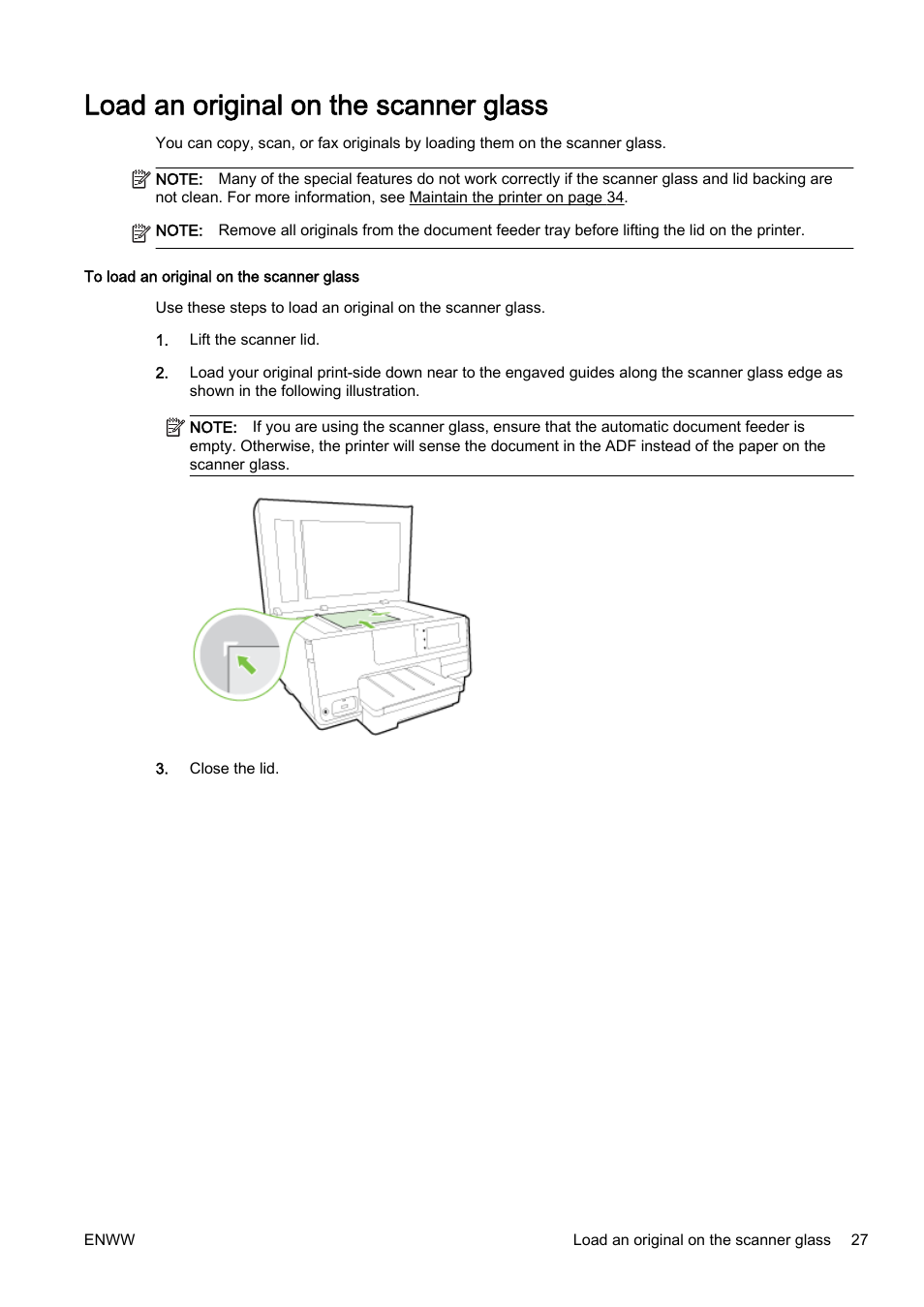 Load an original on the scanner glass | HP Officejet Pro 8610 e-All-in-One Printer User Manual | Page 43 / 268