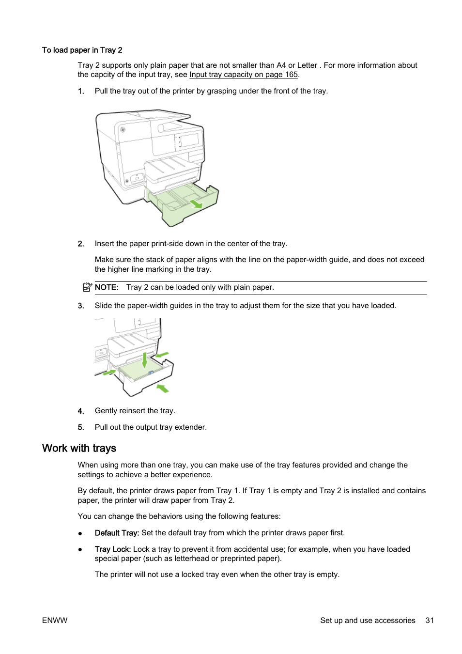 Work with trays | HP Officejet Pro 8610 e-All-in-One Printer User Manual | Page 47 / 268