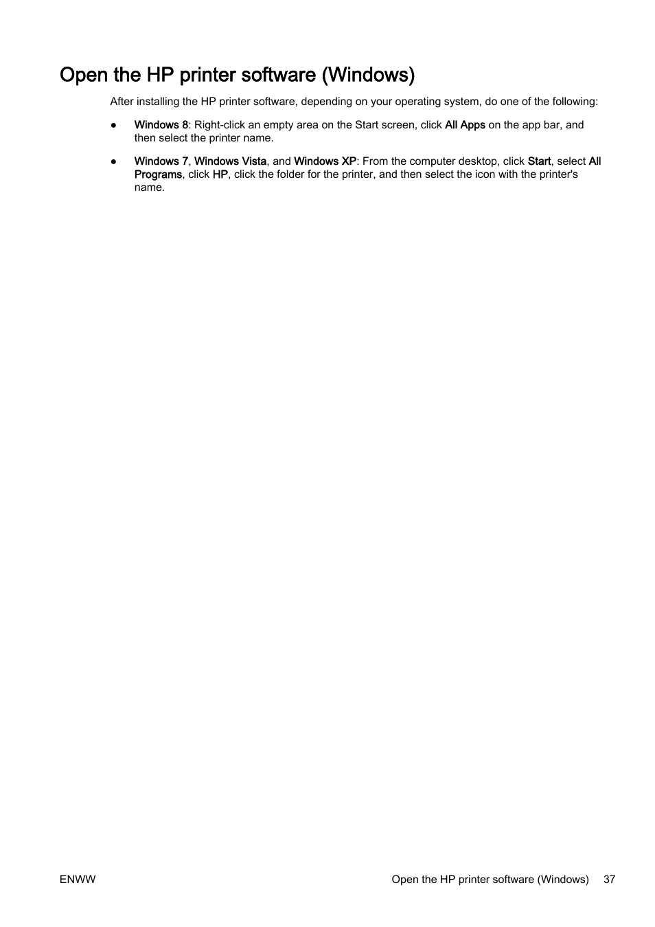 Open the hp printer software (windows), Open the hp printer software, Open the hp | HP Officejet Pro 8610 e-All-in-One Printer User Manual | Page 53 / 268