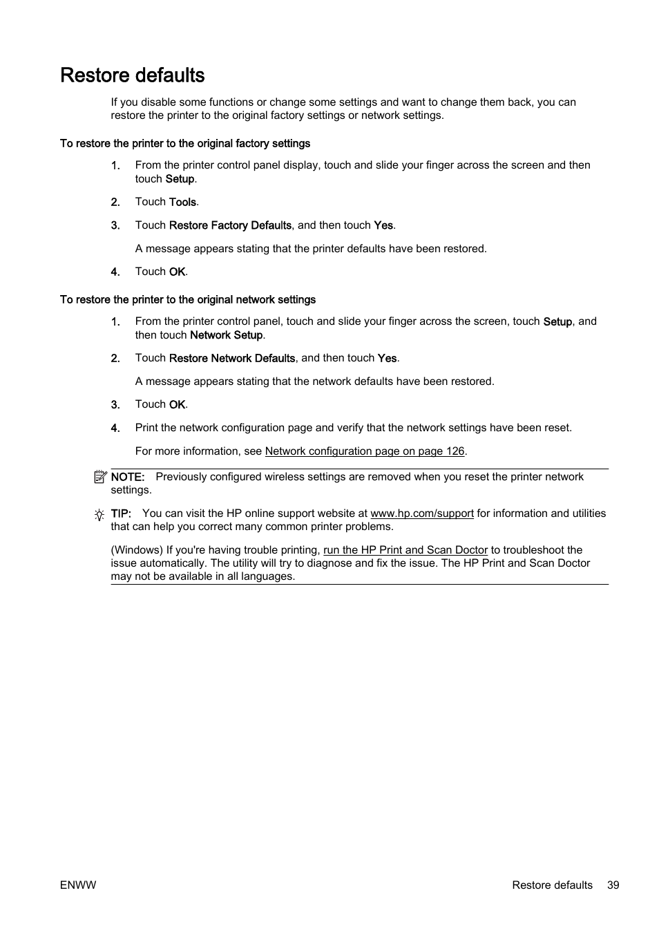 Restore defaults | HP Officejet Pro 8610 e-All-in-One Printer User Manual | Page 55 / 268