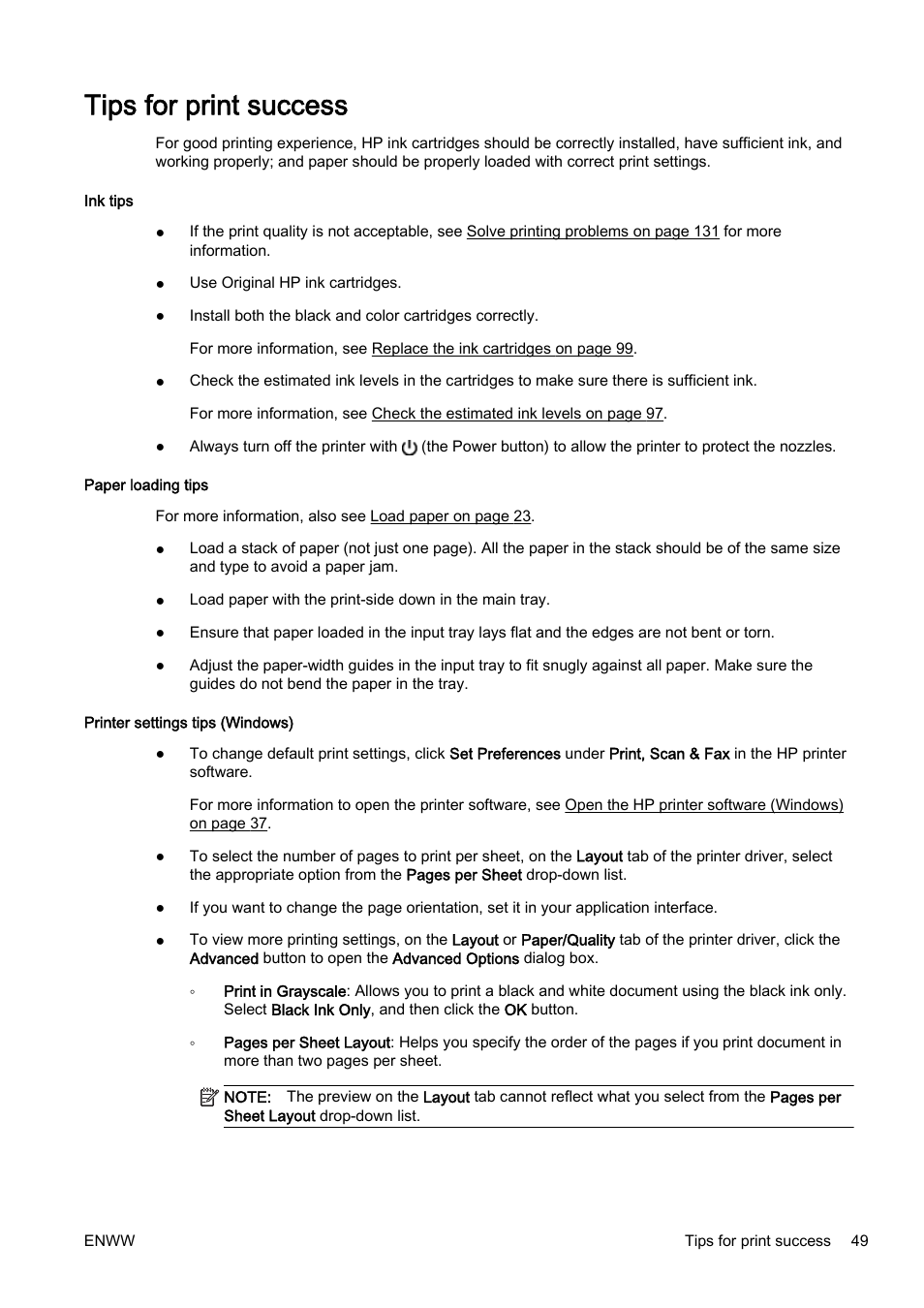 Tips for print success | HP Officejet Pro 8610 e-All-in-One Printer User Manual | Page 65 / 268