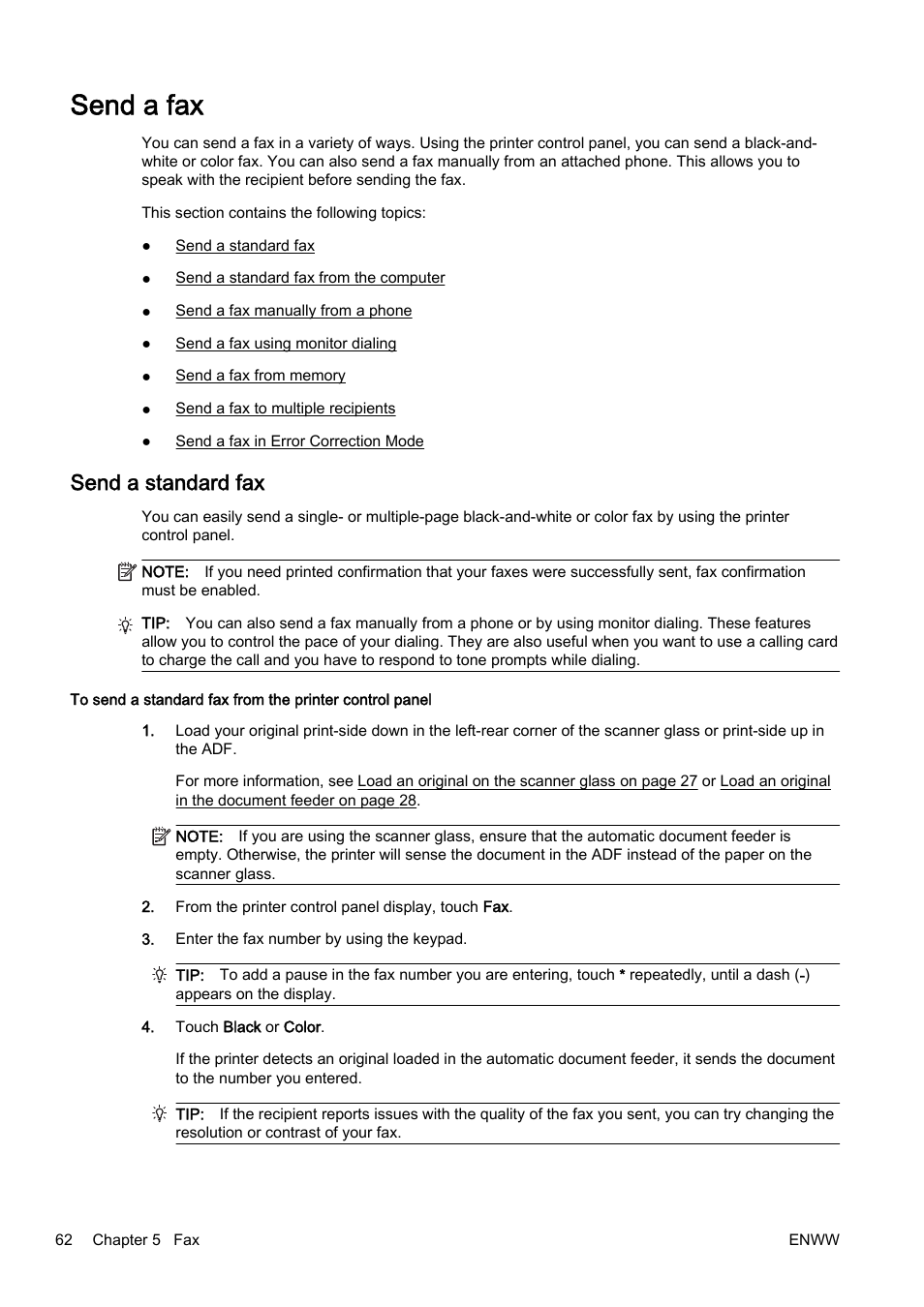 Send a fax, Send a standard fax | HP Officejet Pro 8610 e-All-in-One Printer User Manual | Page 78 / 268