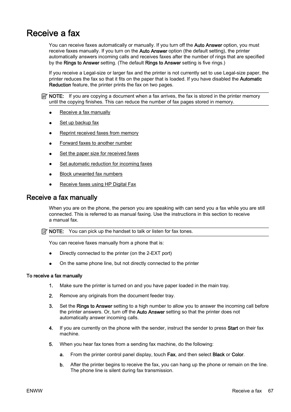 Receive a fax, Receive a fax manually | HP Officejet Pro 8610 e-All-in-One Printer User Manual | Page 83 / 268