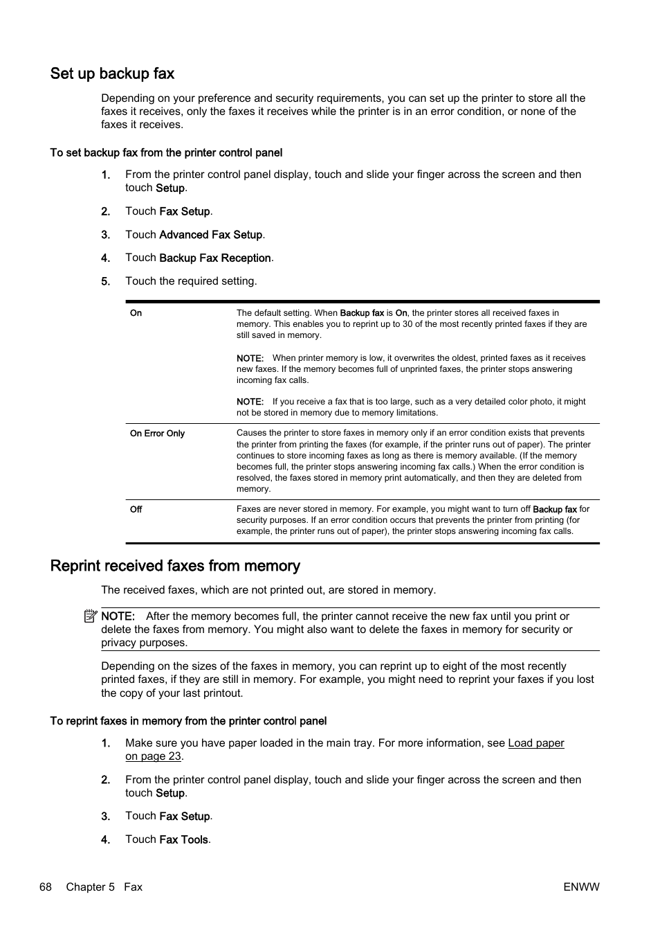 Set up backup fax, Reprint received faxes from memory | HP Officejet Pro 8610 e-All-in-One Printer User Manual | Page 84 / 268