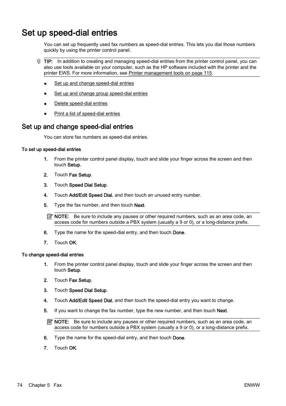 Set up speed-dial entries, Set up and change speed-dial entries | HP Officejet Pro 8610 e-All-in-One Printer User Manual | Page 90 / 268