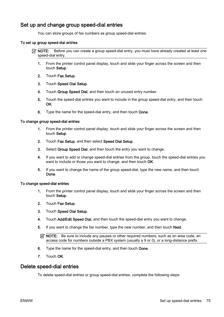Set up and change group speed-dial entries, Delete speed-dial entries | HP Officejet Pro 8610 e-All-in-One Printer User Manual | Page 91 / 268