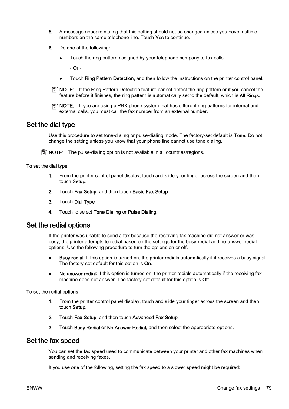 Set the dial type, Set the redial options, Set the fax speed | HP Officejet Pro 8610 e-All-in-One Printer User Manual | Page 95 / 268