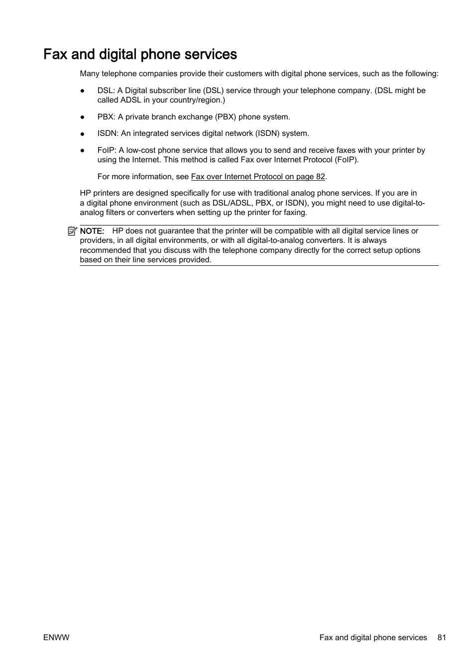 Fax and digital phone services | HP Officejet Pro 8610 e-All-in-One Printer User Manual | Page 97 / 268