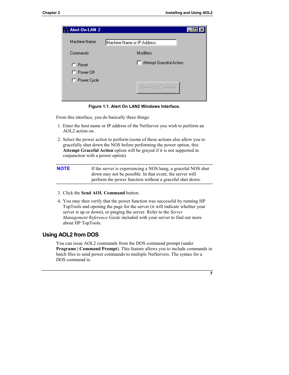 Using aol2 from dos | HP Netserver L Server series User Manual | Page 11 / 12