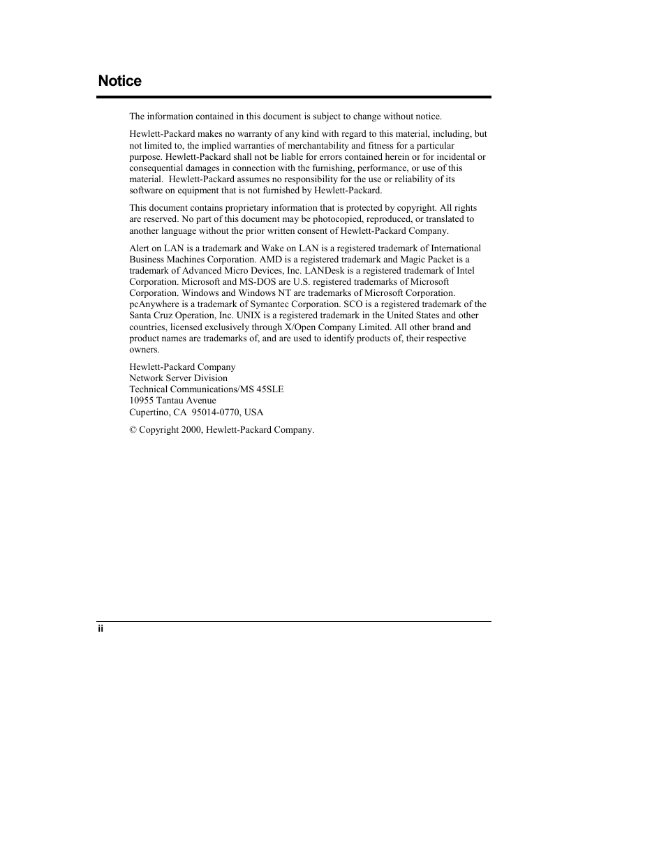Notice | HP Netserver L Server series User Manual | Page 2 / 12