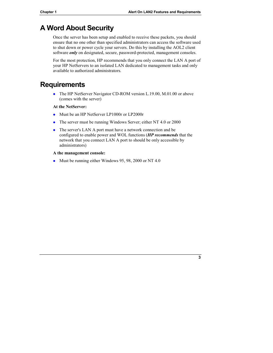 A word about security, Requirements, A word about security requirements | HP Netserver L Server series User Manual | Page 7 / 12