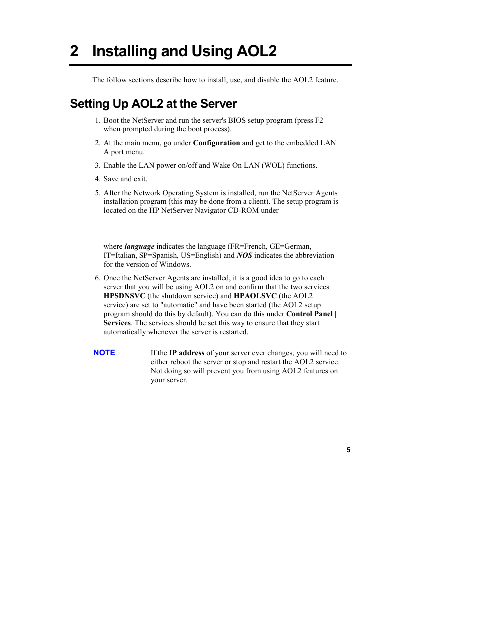 2 installing and using aol2, Setting up aol2 at the server | HP Netserver L Server series User Manual | Page 9 / 12